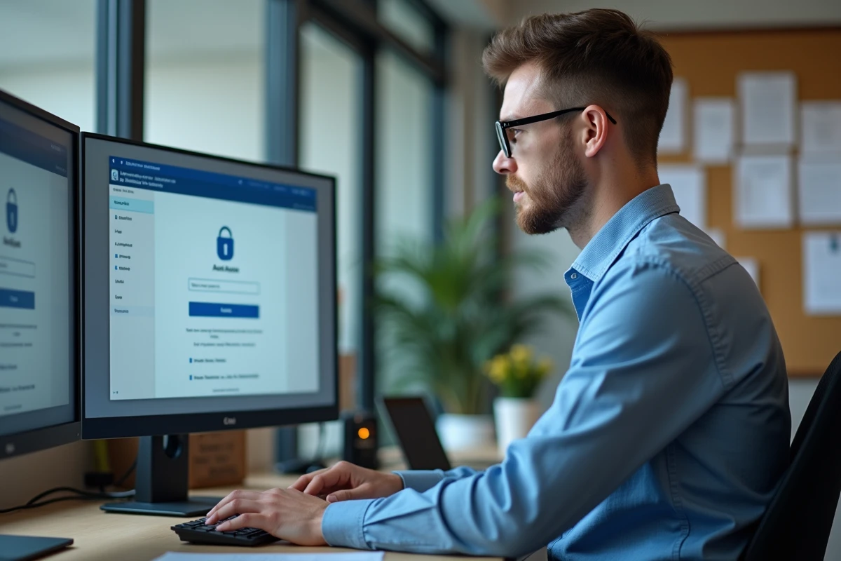 Jeune homme administrateur devant un écran login PIA Amiens