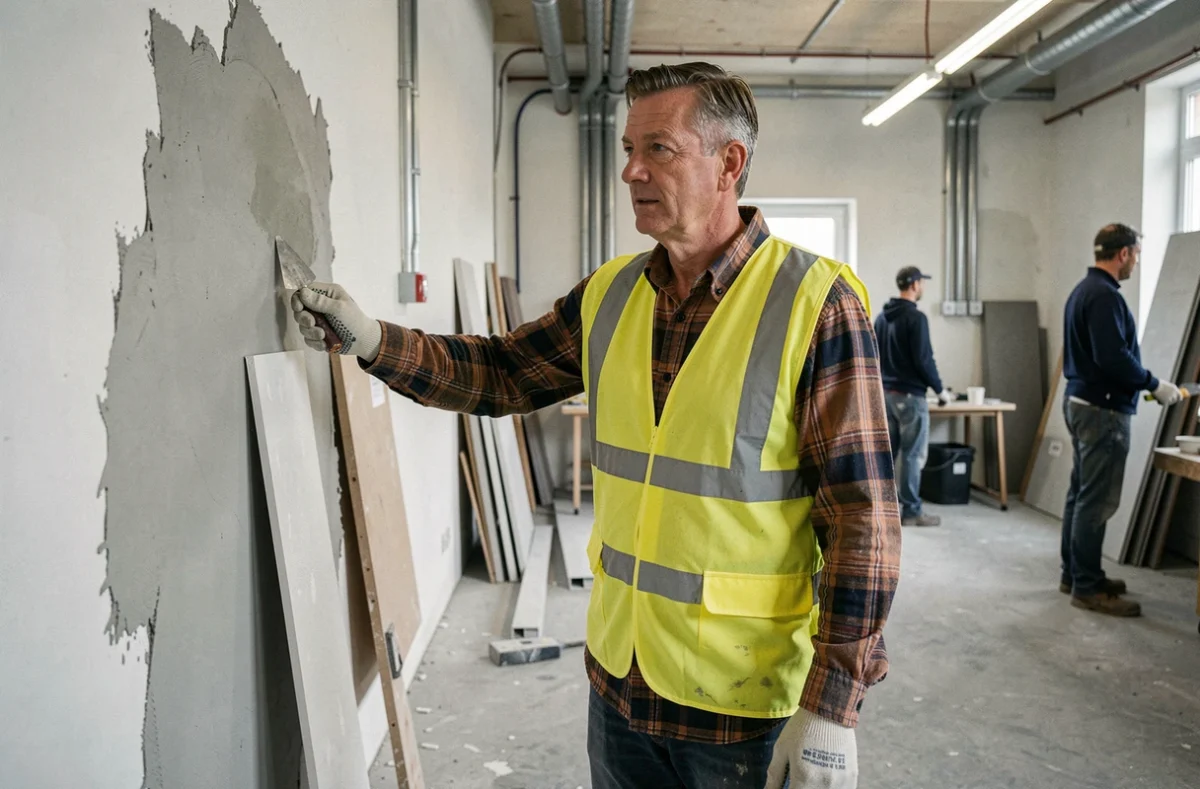 Artisan en formation pratique de rénovation dans un atelier professionnel, illustrant une formation brico financée par le CPF avec mise en situation réelle