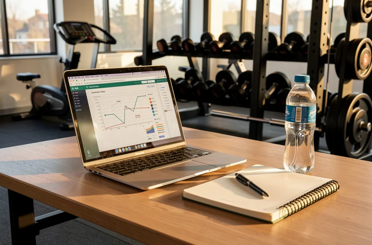 Bureau avec ordinateur et matériel de sport pour préparer un financement de formation