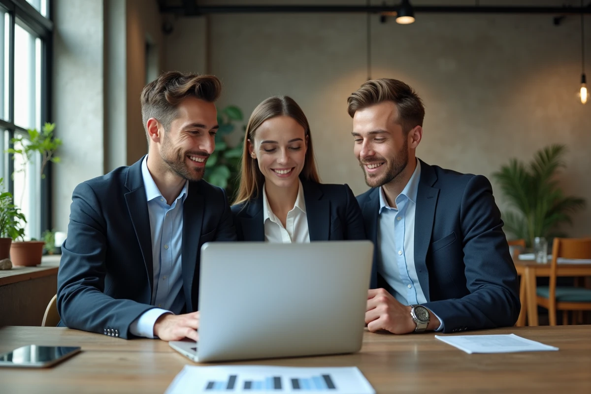 Jeunes diplômés comparant les salaires à la sortie des écoles de commerce sur un ordinateur portable