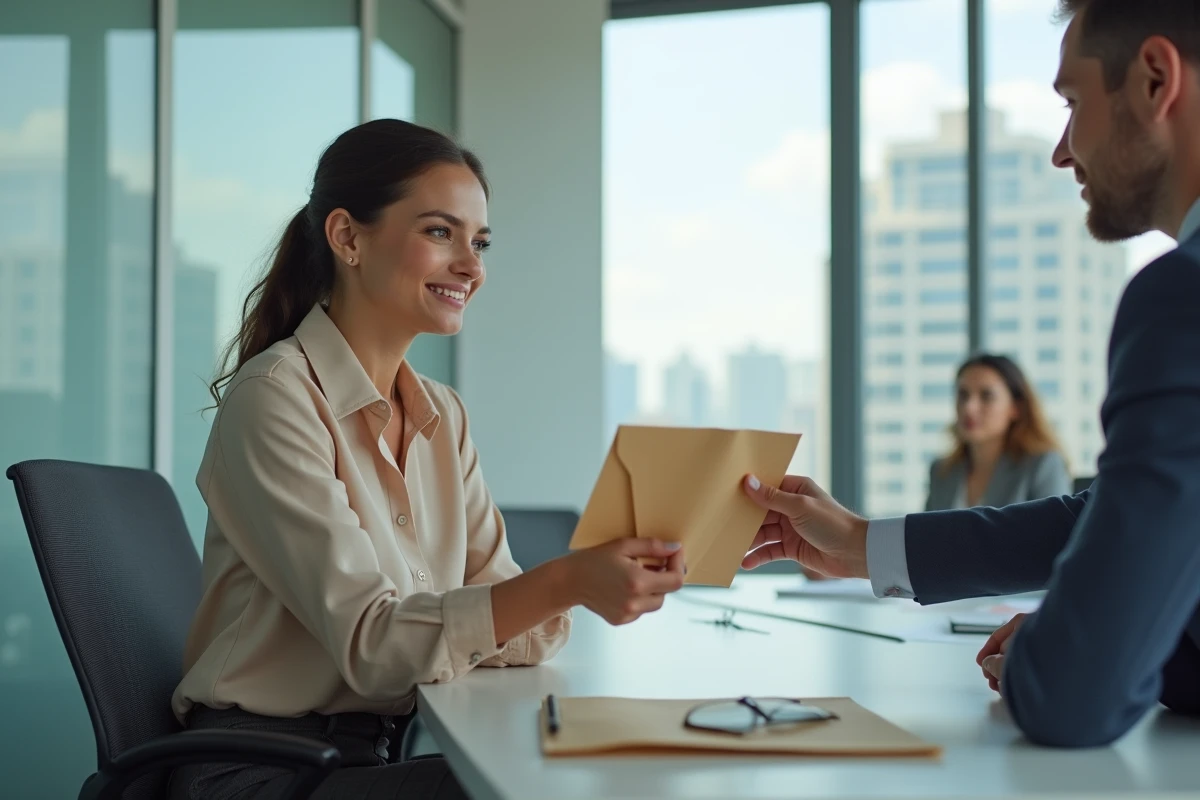 Employée en CDD recevant une lettre de recommandation signée de son supérieur lors d'une réunion professionnelle