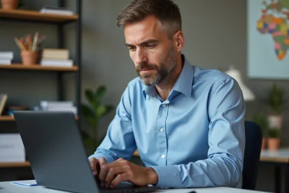 Enseignant au bureau avec portail Arena Montpellier