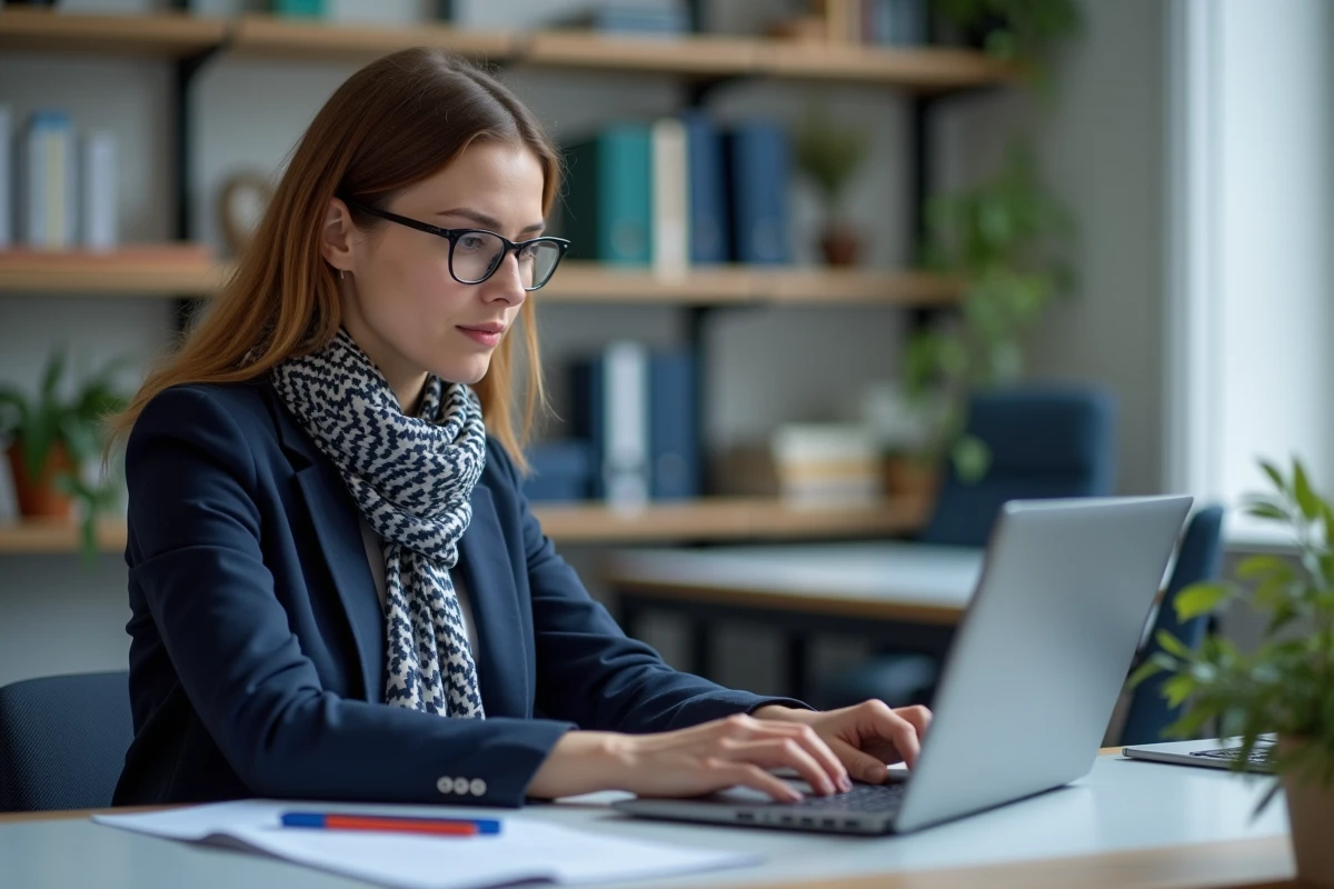 Professeure française en ligne dans un bureau scolaire