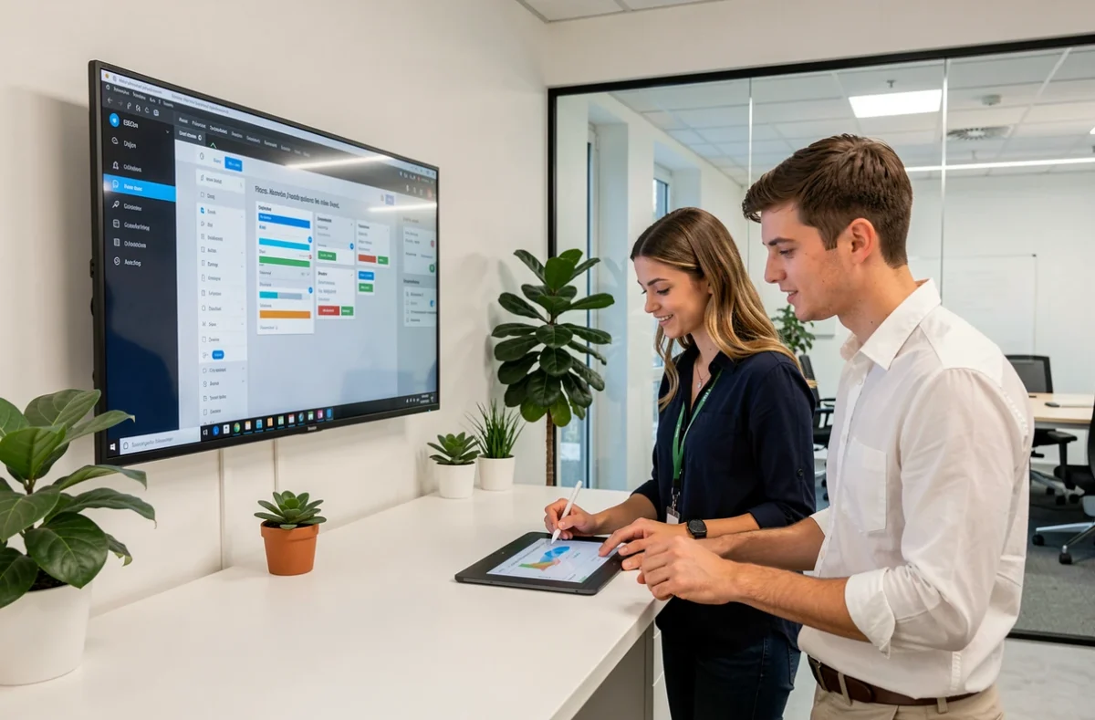 Étudiants en design numérique collaborant sur un projet UX dans les locaux de l'ESEO Dijon