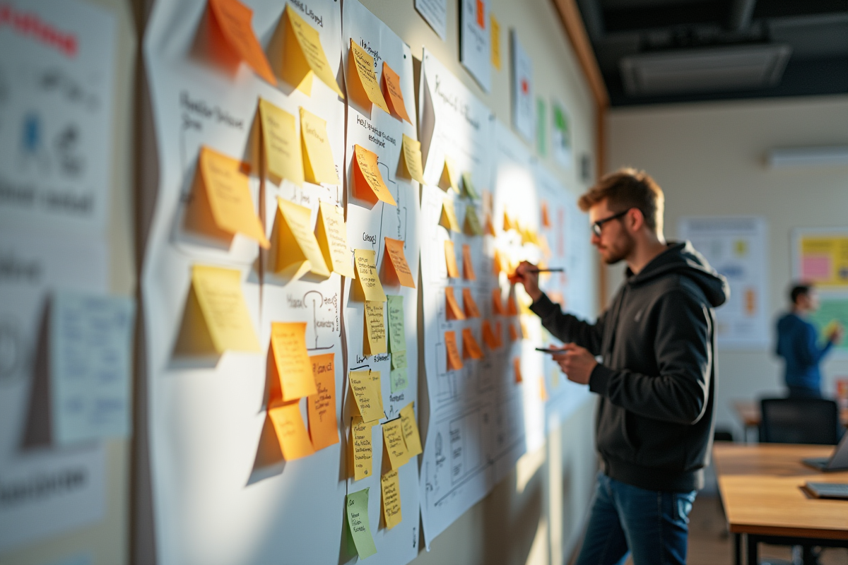 Personne écrivant sur un tableau dans un espace de travail créatif