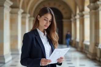 Étudiante d'une grande école consultant le classement SIGEM 2026 dans un couloir institutionnel