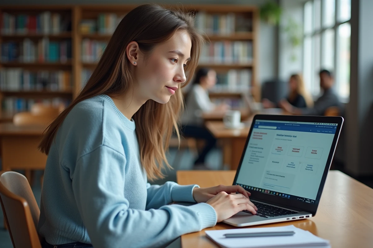 Étudiante connectée au portail universitaire LEO UGA pour télécharger son certificat de scolarité