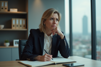 Femme d'affaires pensive dans un bureau moderne