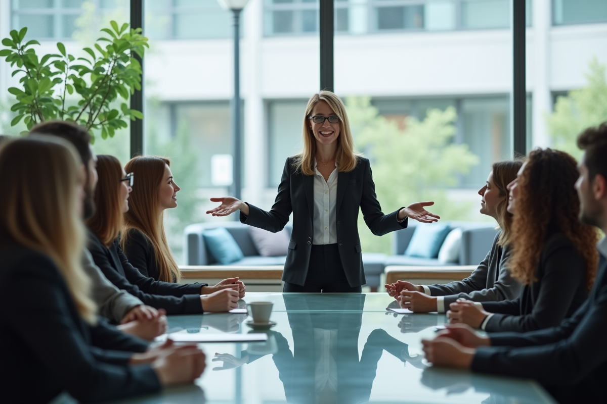 Femme d'affaires confiante lors d'une réunion moderne
