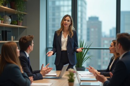 Femme d'affaires présentant des idées en réunion
