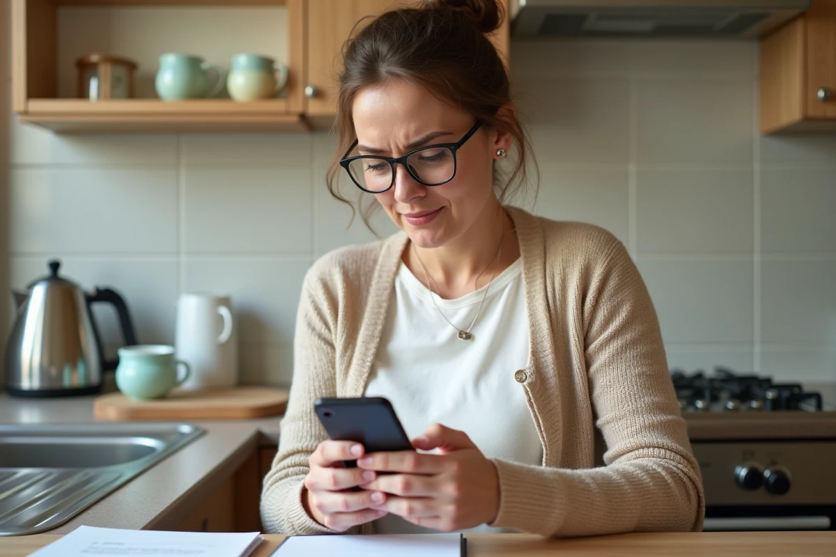 Femme v&eacute;rifiant une application de messagerie sur son smartphone