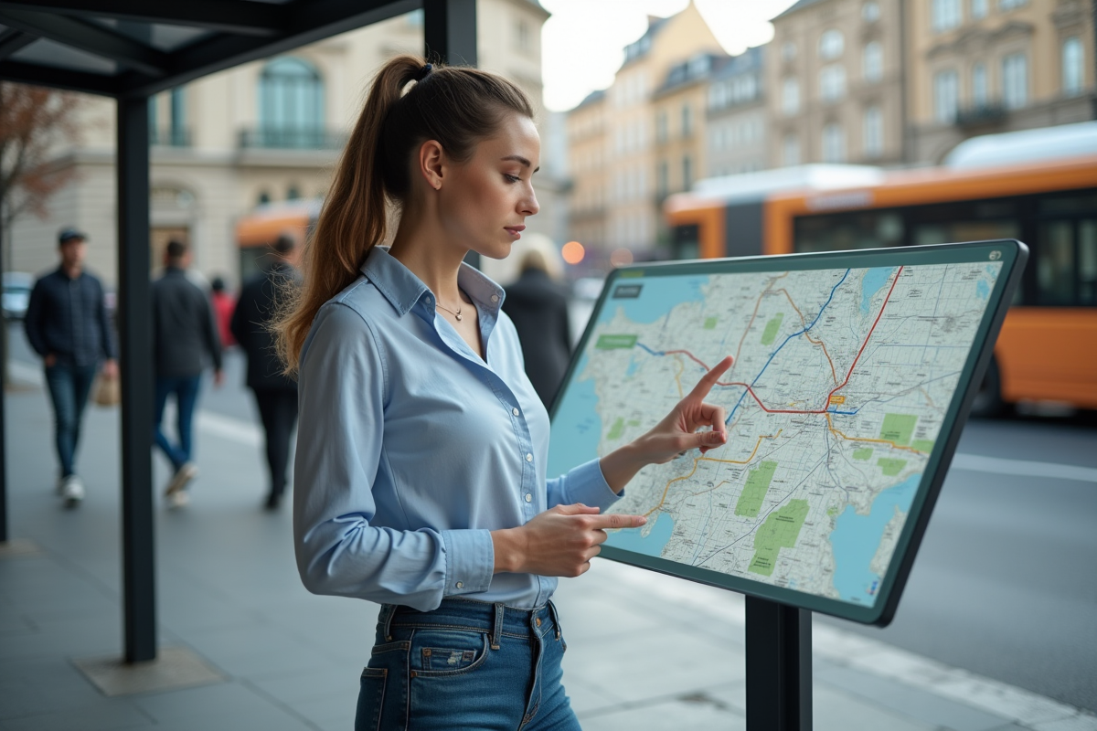 Jeune femme utilisant une carte de transport en ville