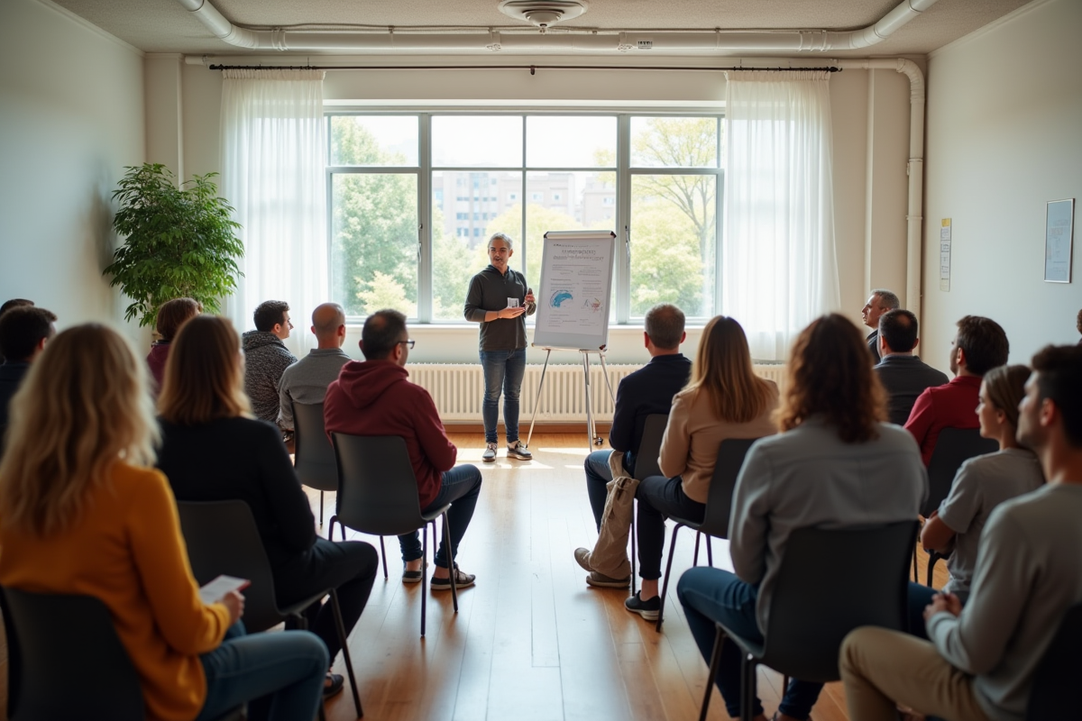 Groupe de personnes dans un centre communautaire en formation
