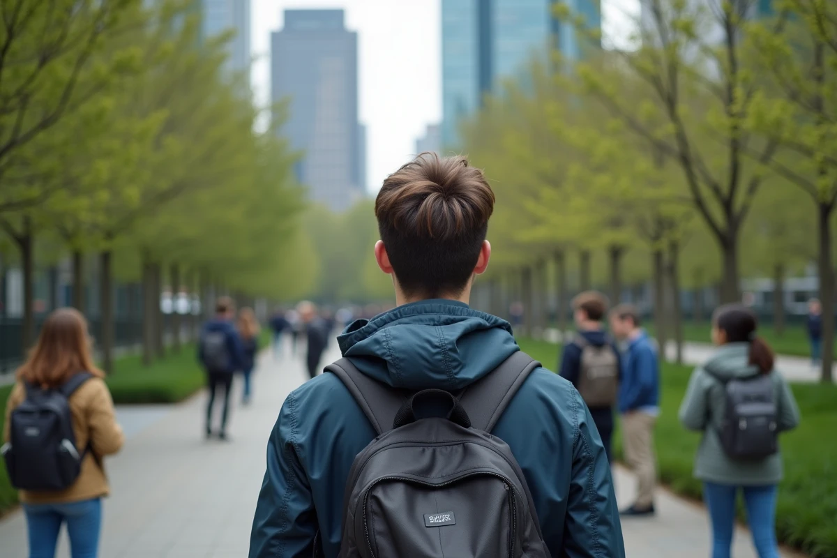 Jeune homme participant &agrave; un atelier photo en ext&eacute;rieur