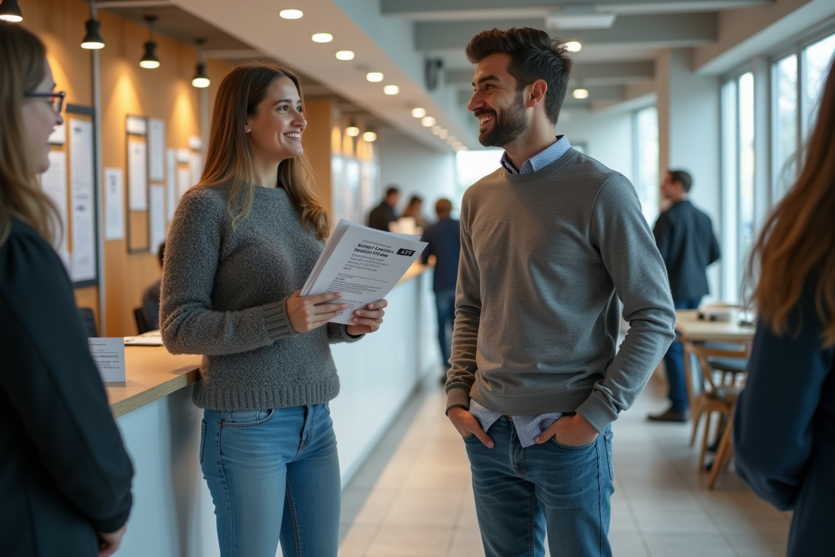 Jeune homme discutant avec personnel dans centre de formation