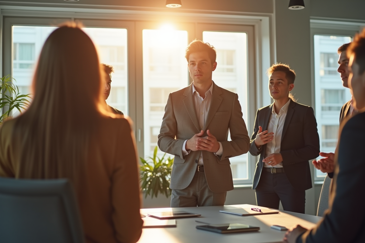 Jeune professionnel refuse une promotion dans un bureau moderne