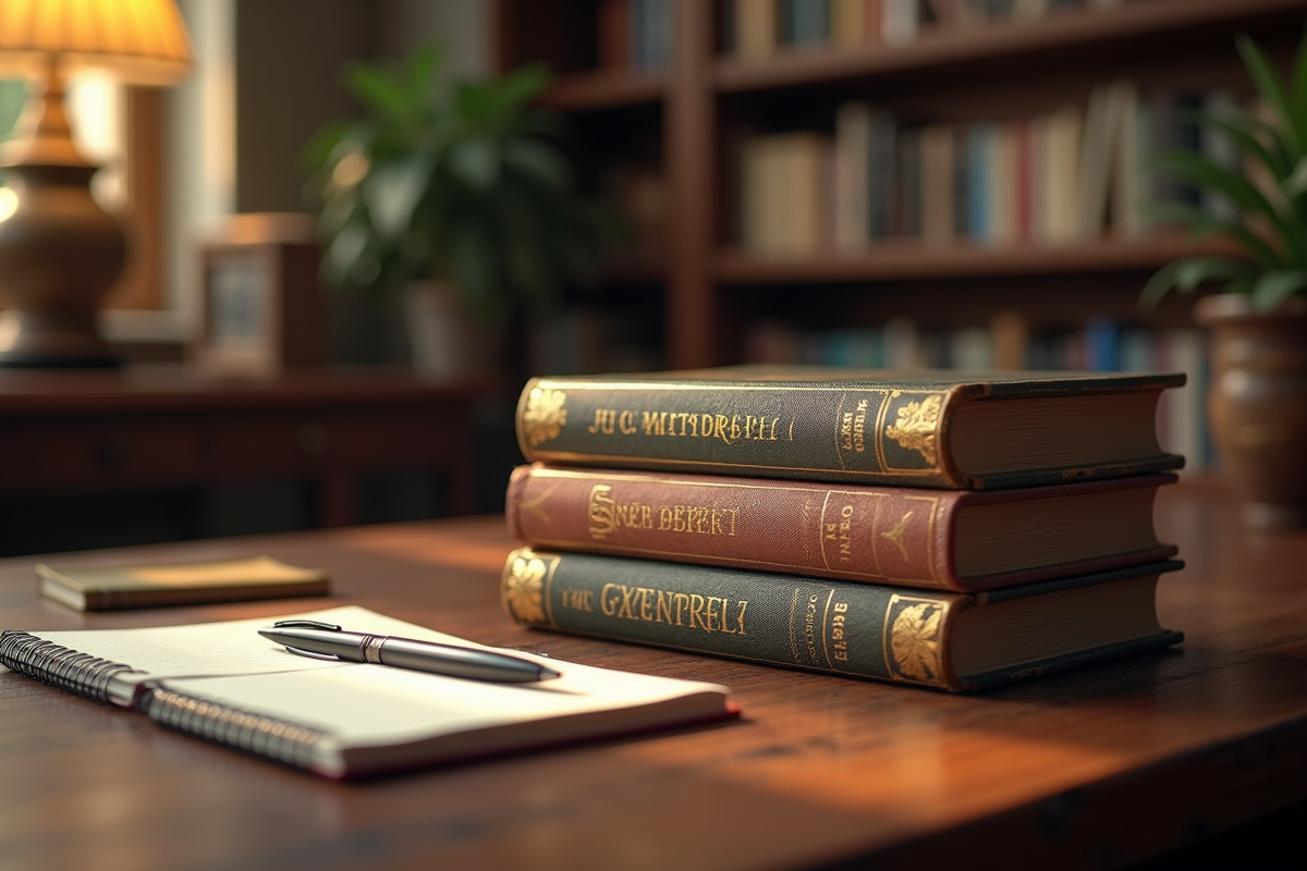 Livres de leadership sur un bureau en bois avec un livre de Maxwell