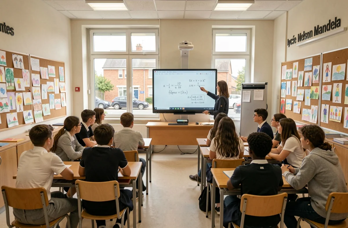 Des lycéens en cours dans une salle de classe moderne au lycée Nelson Mandela de Nantes