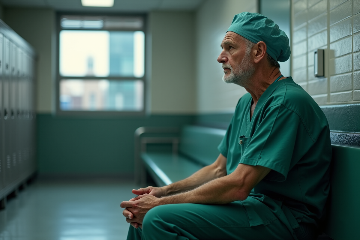 Medecin chirurgien en salle de pause dans un hôpital