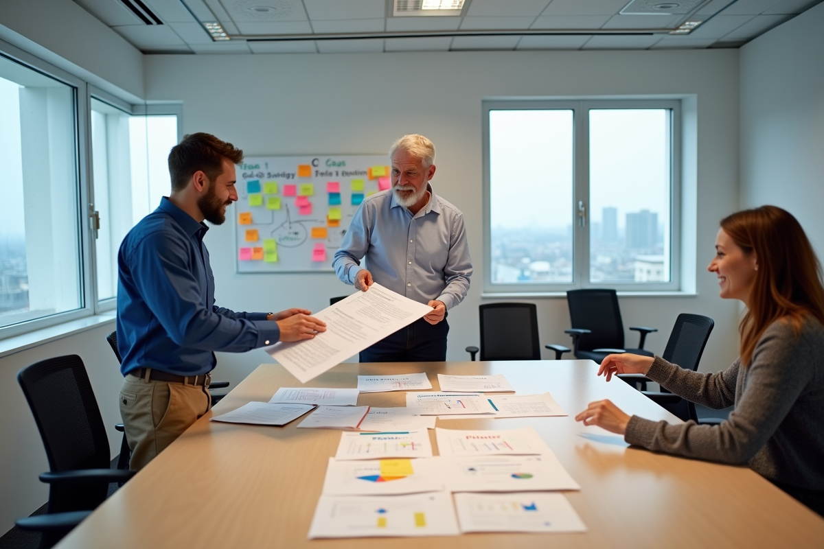 Groupe de coworkers discutant autour de la table