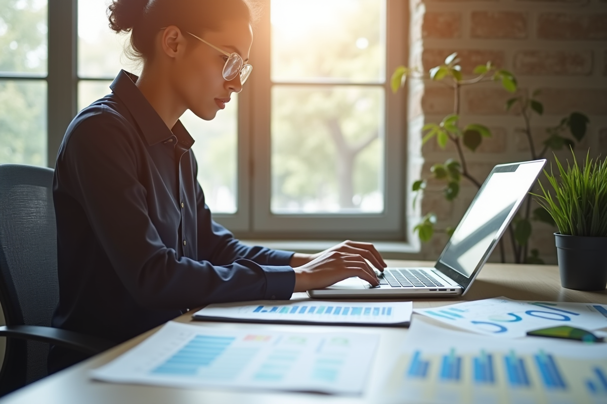 Tuteur professionnel travaillant sur un ordinateur avec graphiques
